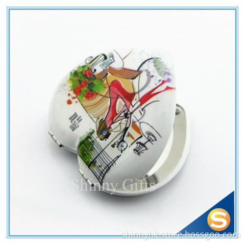 Full color logo imprint Heart Shape Silver Plated Makeup Compact Mirror
